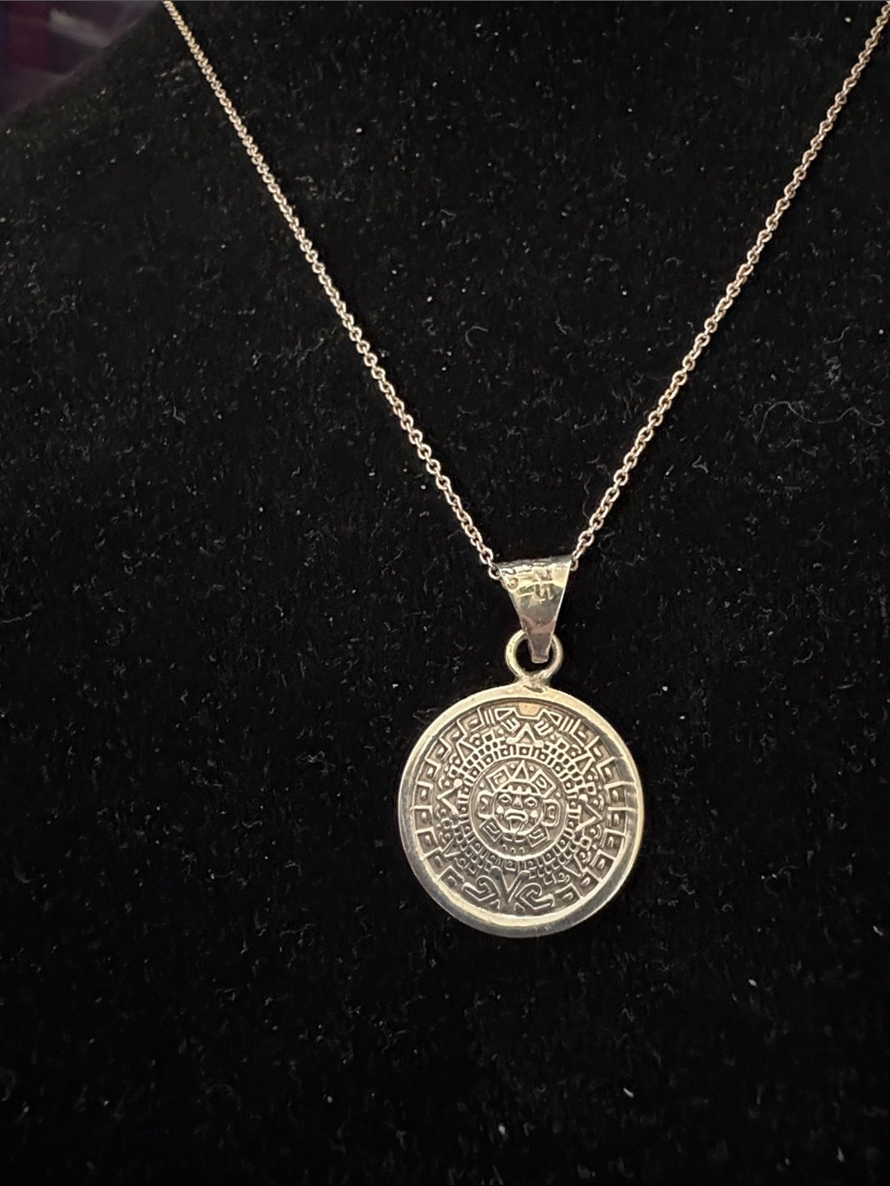 Sterling Silver Aztec Calendar  Medallion Pendant Necklace - Silversmith Taxco